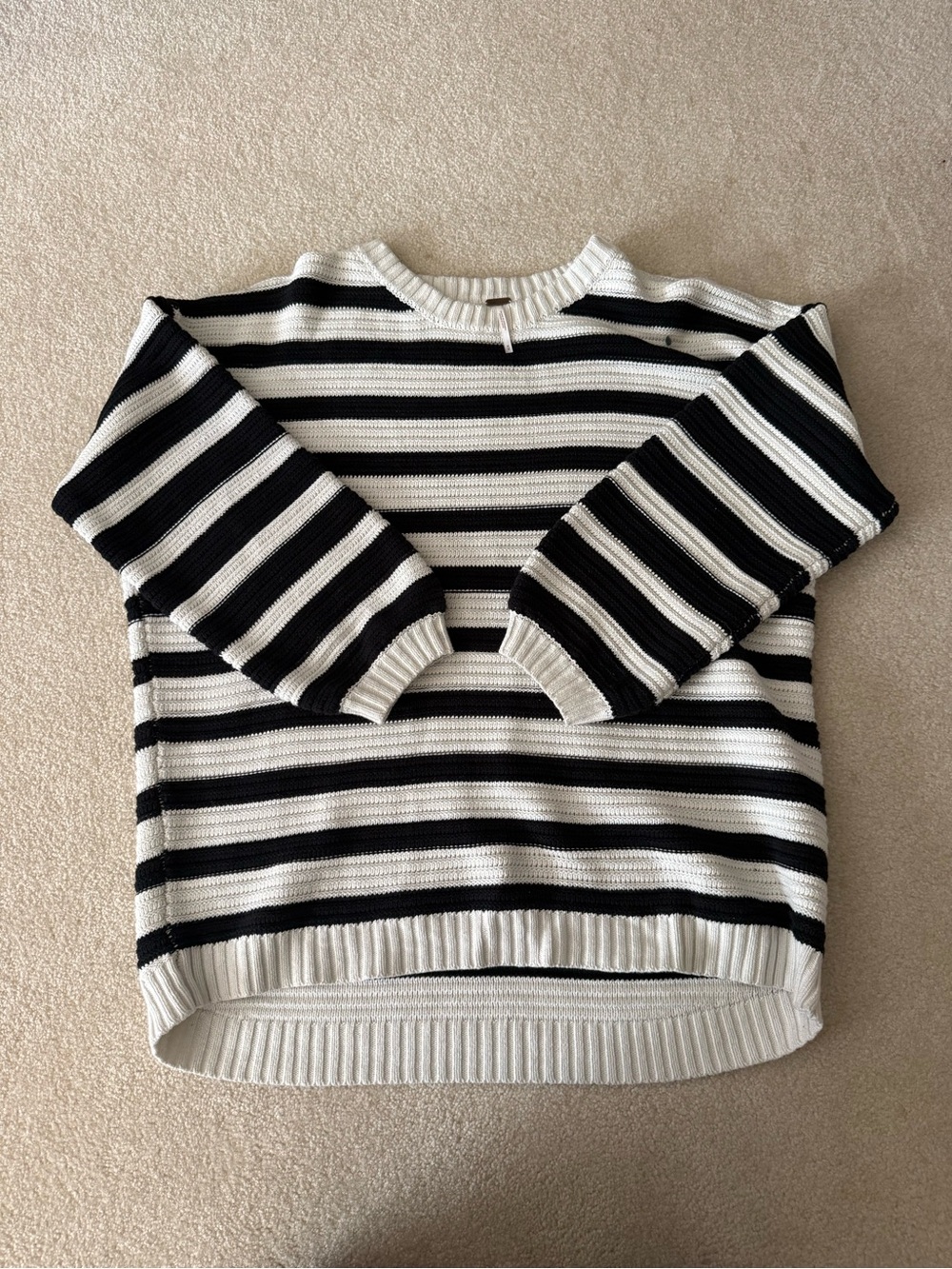 Striped Black and White Crewneck Sweater - Women